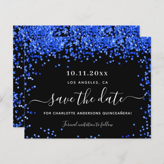 Begroting Quinceanera Black royal blue save the da (Voorkant / Achterkant)