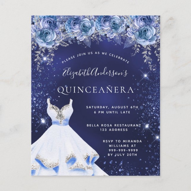 Begroting Quinceanera blue glitter jurk (Voorkant)