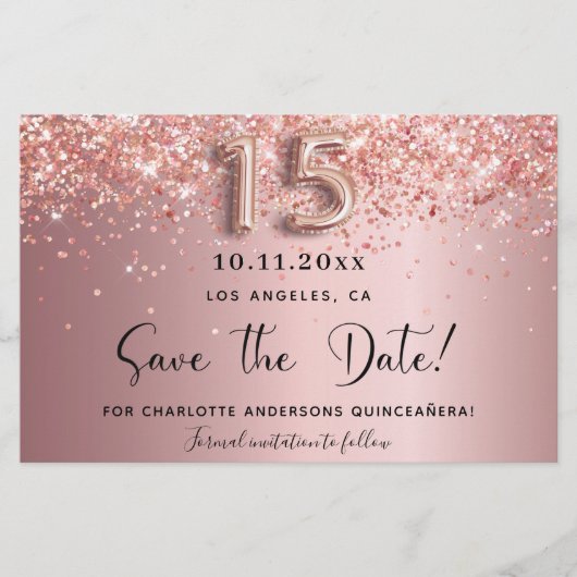 Begroting Quinceanera blush roze behalve datum (Voorkant)