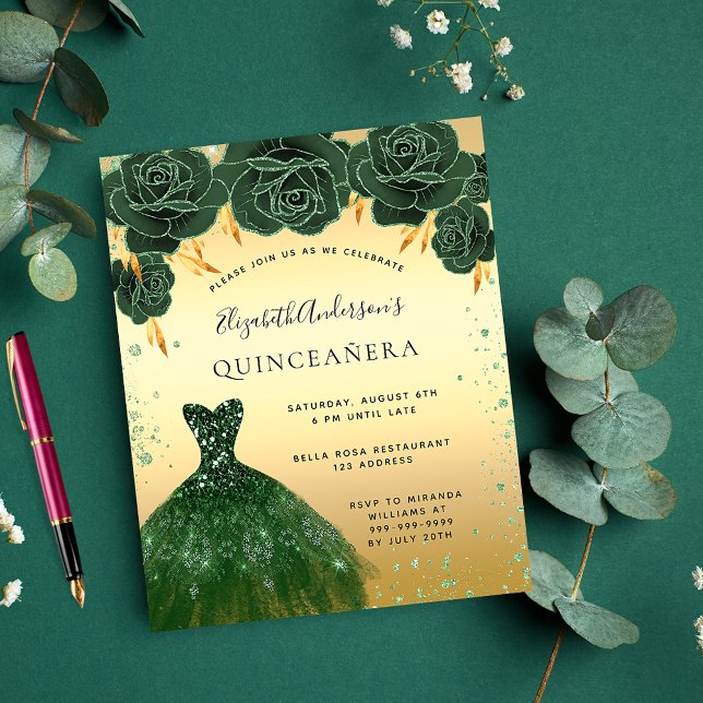 Begroting Quinceanera emerald green gold jurk flor (Creator heeft geüpload)