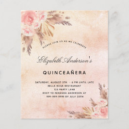 Begroting Quinceanera pampas gras blush uitnodigin