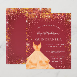 Begroting Quinceanera red gold jurk glitter