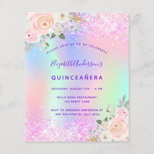 Begroting Quinceanera roze paarse glitter floral