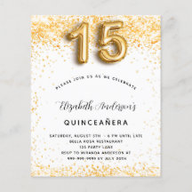 Begroting Quinceanera white gold glitter-uitnodigi