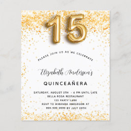 Begroting Quinceanera white gold glitter-uitnodigi