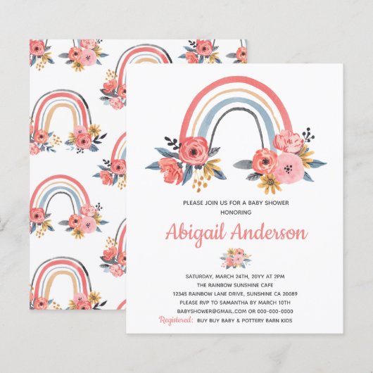 Begroting Rainbow Floral Baby shower Uitnodiging (Voorkant / Achterkant)