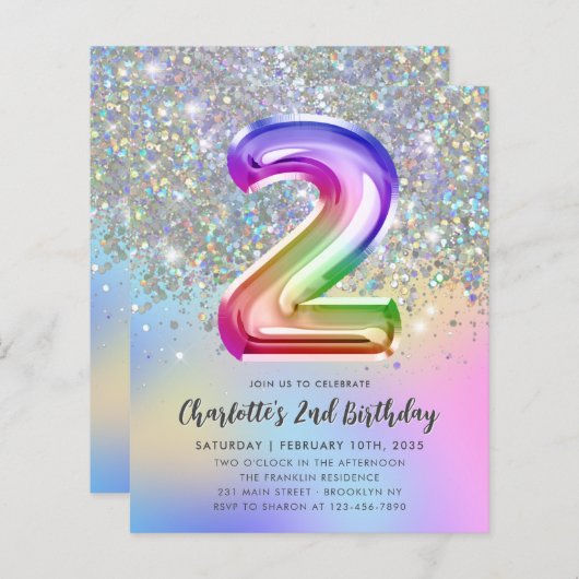 Begroting regenbooglitter Folie Meisje 2e verjaard (Voorkant / Achterkant)