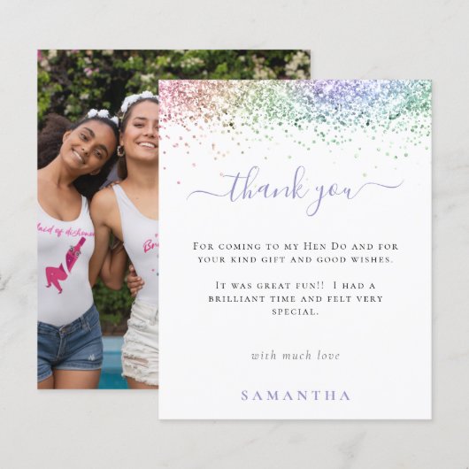 Begroting regenbooglitter Foto Hen Hartelijk dank (Voorkant / Achterkant)