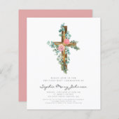 Begroting Religieuze Roze Floral Cross First Commu (Voorkant / Achterkant)