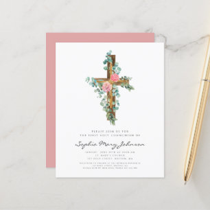 Begroting Religieuze Roze Floral Cross First Commu
