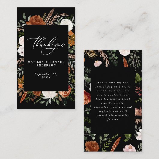 Begroting roest zwarte florale bruiloft bedankt informatiekaartje (Voorkant / Achterkant)
