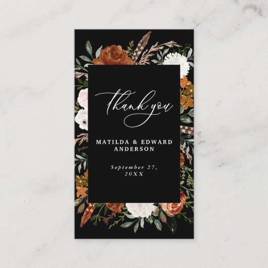 Begroting roest zwarte florale bruiloft bedankt informatiekaartje (Voorkant)