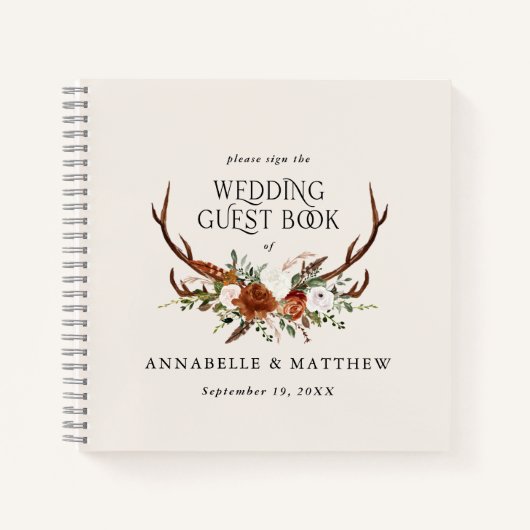Begroting roomcrème floral bruiloft gastboek rusti notitieboek (Voorkant)
