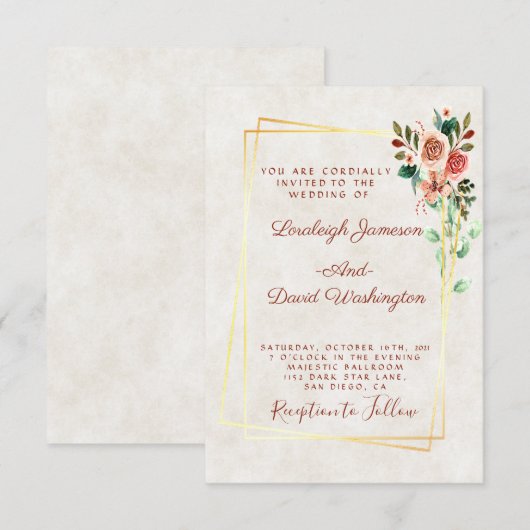 Begroting  roos en goudbruiloft kaart (Voorkant / Achterkant)