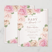 Begroting Roos Waterverf Floral Baby shower Uitnod (Voorkant / Achterkant)