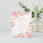 Begroting Roos Waterverf Floral Baby shower Uitnod (Staand voorkant)