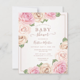 Begroting Roos Waterverf Floral Baby shower Uitnod