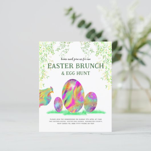 Begroting rooster Waterverf Easter Egg Hunt Brunch (Staand voorkant)