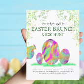 Begroting rooster Waterverf Easter Egg Hunt Brunch Uitnodiging Briefkaart