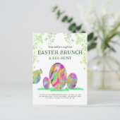 Begroting rooster Waterverf Easter Egg Hunt Brunch Uitnodiging Briefkaart (Staand voorkant)
