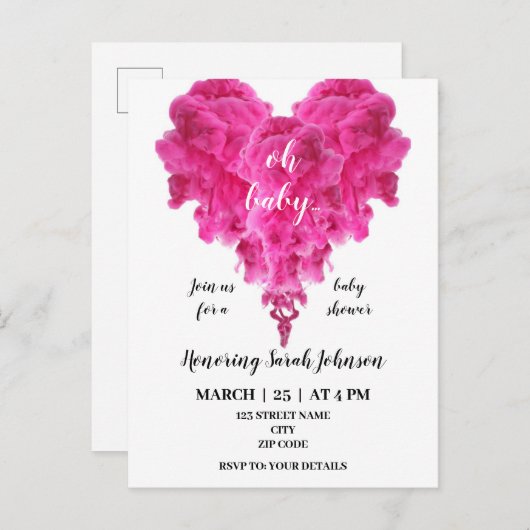 Begroting roze babymeisje doucheuitnodiging uitnodiging briefkaart (Voorkant / Achterkant)