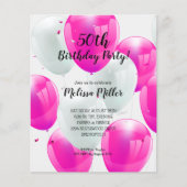 Begroting roze ballonnen uitnodiging van de Birthd (Voorkant)