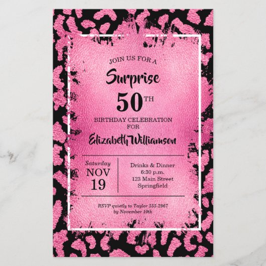 Begroting Roze Black Leopard Birthday-uitnodiginge (Voorkant)