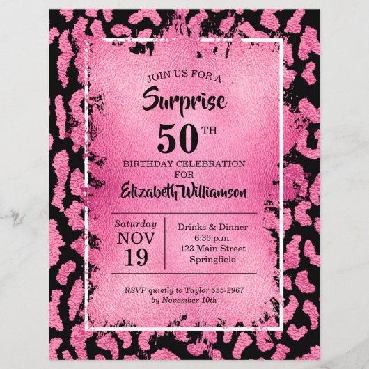 Begroting Roze Black Leopard Birthday-uitnodiginge (Voorkant)
