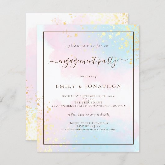 BEGROTING | Roze Blauwgroen Waterverf Engagement P (Voorkant / Achterkant)