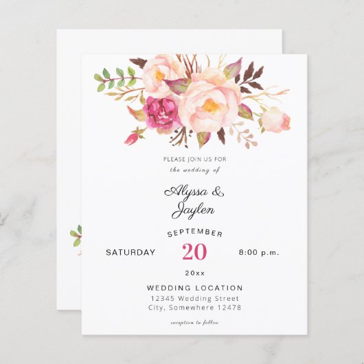 Begroting Roze blush Blooming Floral Wedding (Voorkant / Achterkant)