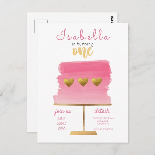 Begroting | Roze en gouden uitnodiging van eerste (Voorkant / Achterkant)