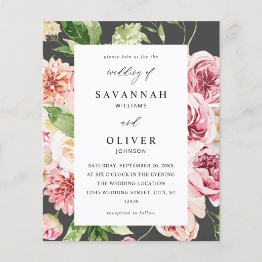 Begroting Roze en Perzische Floral & Greenery Wedd Flyer (Voorkant)