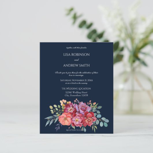 Begroting Roze en Plum Tropical Floral Navy 2 Wedd (Staand voorkant)
