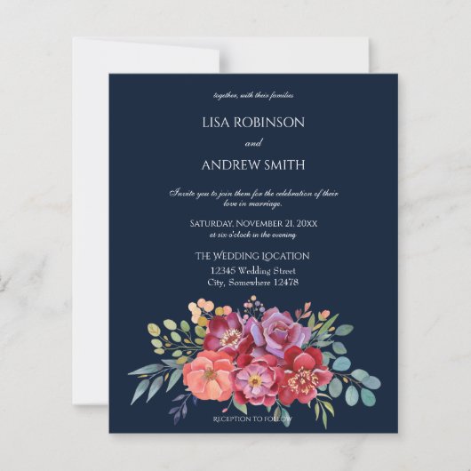 Begroting Roze en Plum Tropical Floral Navy 2 Wedd (Voorkant)