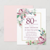 Begroting Roze Floral 80th Birthday Invitation (Voorkant / Achterkant)