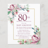 Begroting Roze Floral 80th Birthday Invitation (Voorkant)