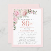 Begroting Roze Floral 80th Birthday Invitation (Voorkant / Achterkant)