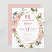 Begroting Roze Floral 80th Birthday Invitation (Voorkant / Achterkant)
