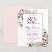 Begroting Roze Floral 80th Birthday Invitation (Voorkant / Achterkant)