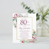 Begroting Roze Floral 80th Birthday Invitation (Staand voorkant)