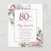 Begroting Roze Floral 80th Birthday Invitation (Voorkant)