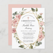 Begroting Roze Floral Cross Christening Uitnodigin (Voorkant / Achterkant)