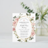 Begroting Roze Floral Cross Christening Uitnodigin (Staand voorkant)