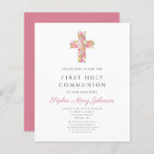 Begroting roze Floral Cross Religious First Commun (Voorkant / Achterkant)