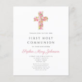 Begroting roze Floral Cross Religious First Commun (Voorkant)