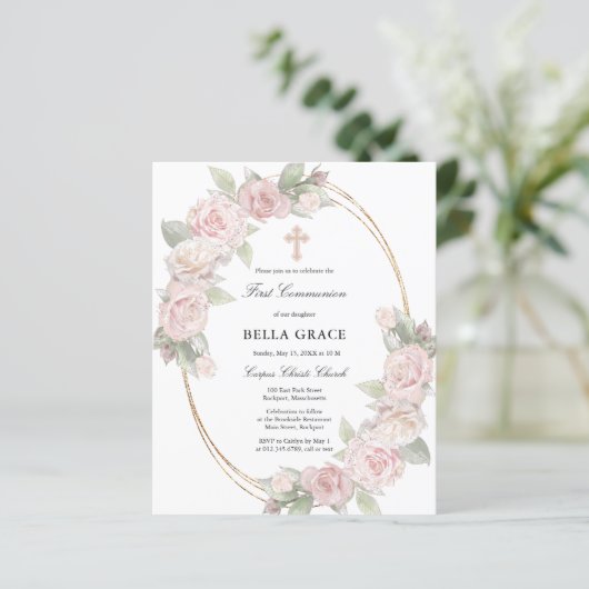 Begroting Roze Floral Eerste uitnodiging van de Ge (Staand voorkant)