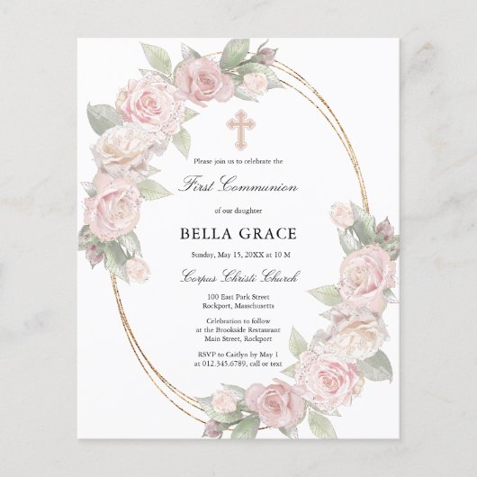 Begroting Roze Floral Eerste uitnodiging van de Ge (Voorkant)