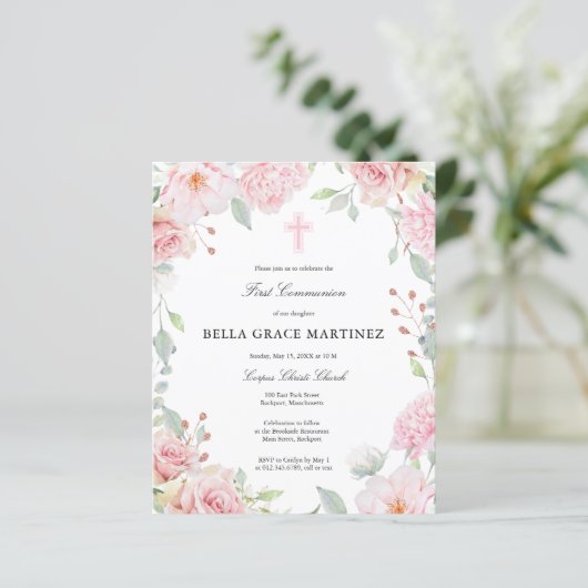 Begroting roze Floral Eerste uitnodiging van de Ge (Staand voorkant)