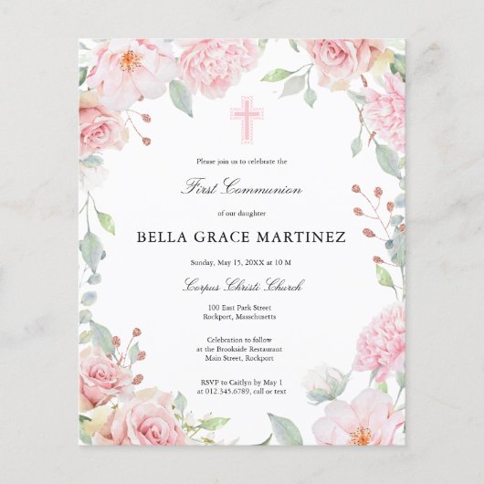 Begroting roze Floral Eerste uitnodiging van de Ge (Voorkant)