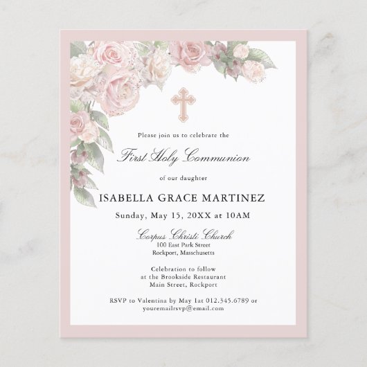 Begroting Roze Floral Eerste uitnodiging van de Ge (Voorkant)